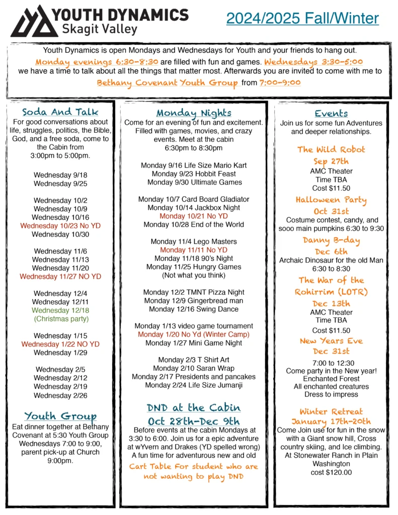 Yd Schedule 2024 Fall Winter